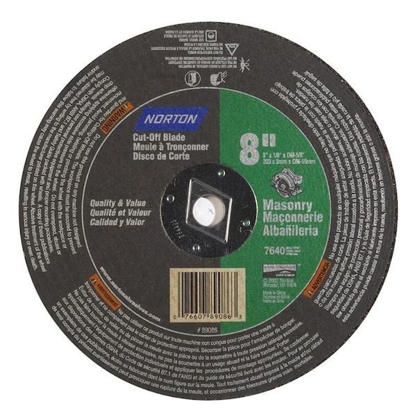 Norton Co CIRCULAR SAW BLADES, Type 1 -Reinforced - Masonry - Silicon Carbide, 8 x 1/8 x DM, Max RPM: 7640 076607-89086 - main